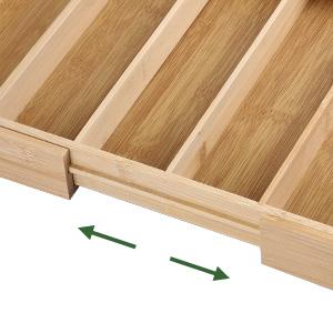 Jumbo Expandable Bamboo Rectangle Drawer Organizer - Adjustable 6-8 Slot Utensils Tray, Durable, Easy-Clean, Warm Bamboo Look, Cosmetic Holder, Box Organiser, Jewelry Storage, Bathroom & Kitchen Accessories