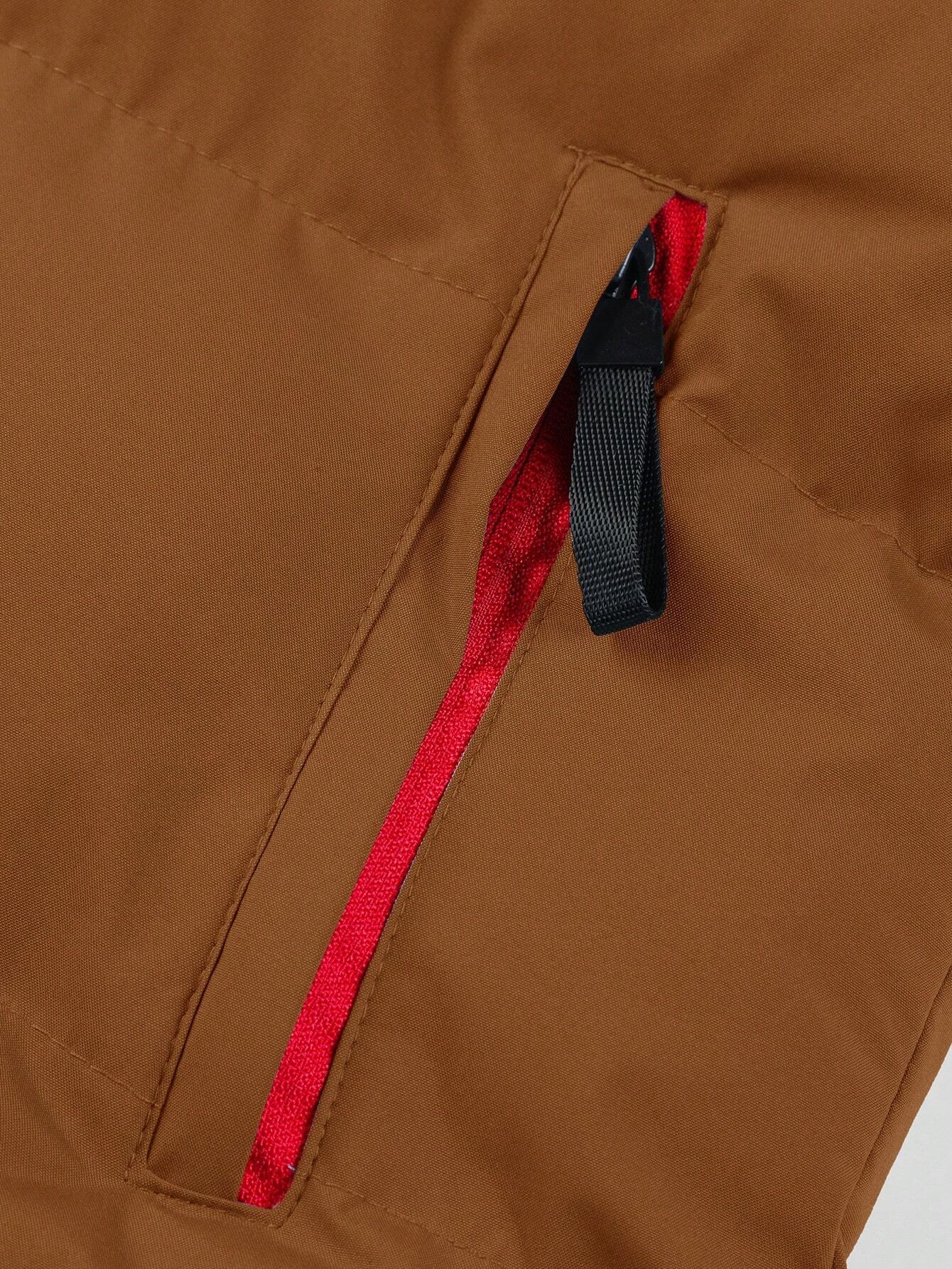 Men's Padded Hooded Vest, Casual Sleeveless Plain Polyester Top, Fitted Style with Adjustable Drawstrings and Red Zipper, Machine Washable, Tops, Pull On, Overall, Hood Fits Your Size, Simple Style, Easy To Style