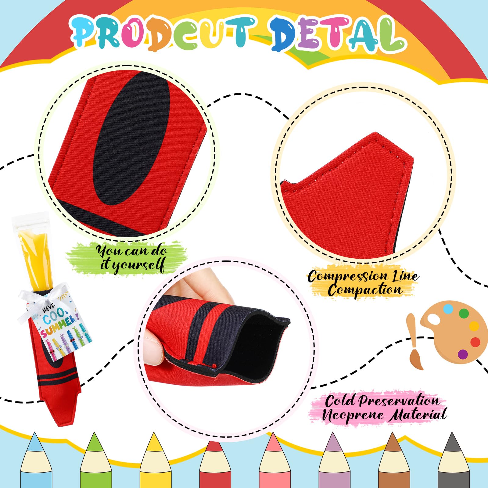 24/30 Pack End of School Year Gifts Reusable Ice Pop Sleeves with Gift Cards & Ribbon, Multicolor Washable Neoprene Popsicle Holders for Students, Classroom Prizes, Summer Favors