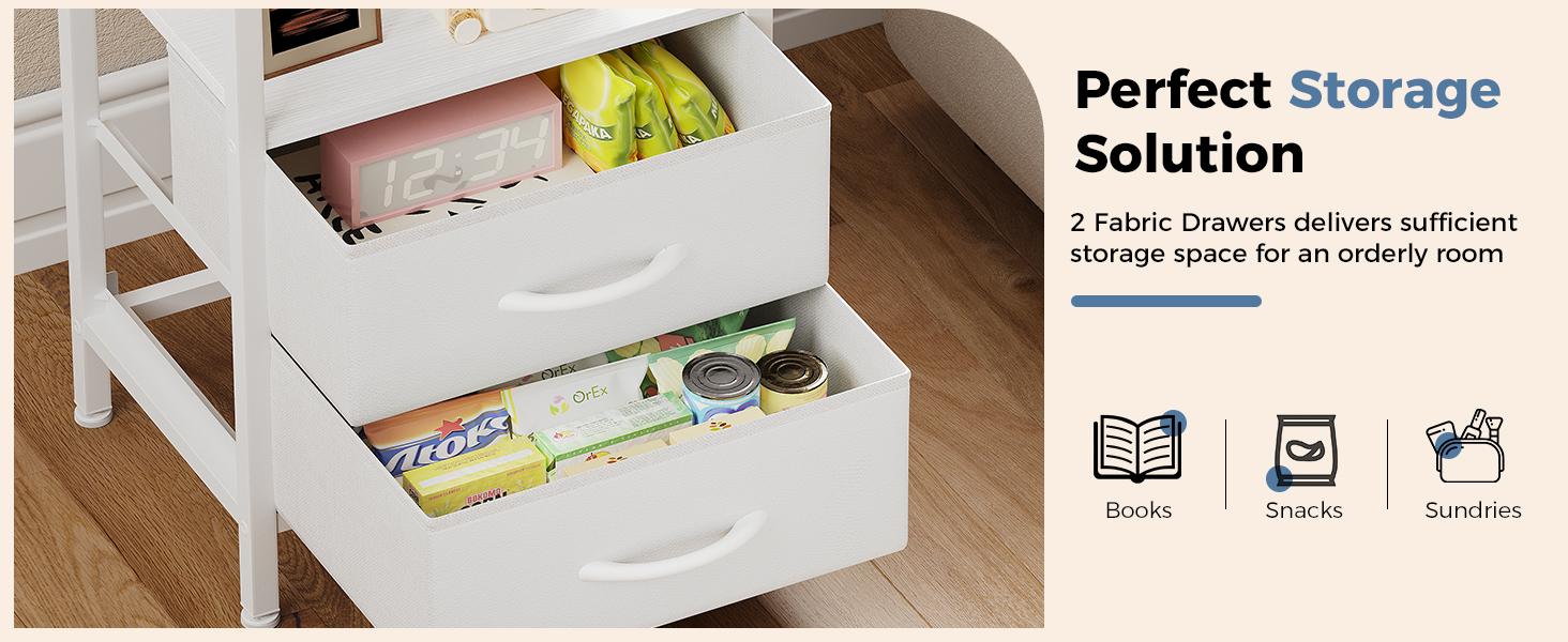 Nightstand with Charging Station and 2 Fabric Drawer, Bedside Table Furniture with USB Ports and Outlets