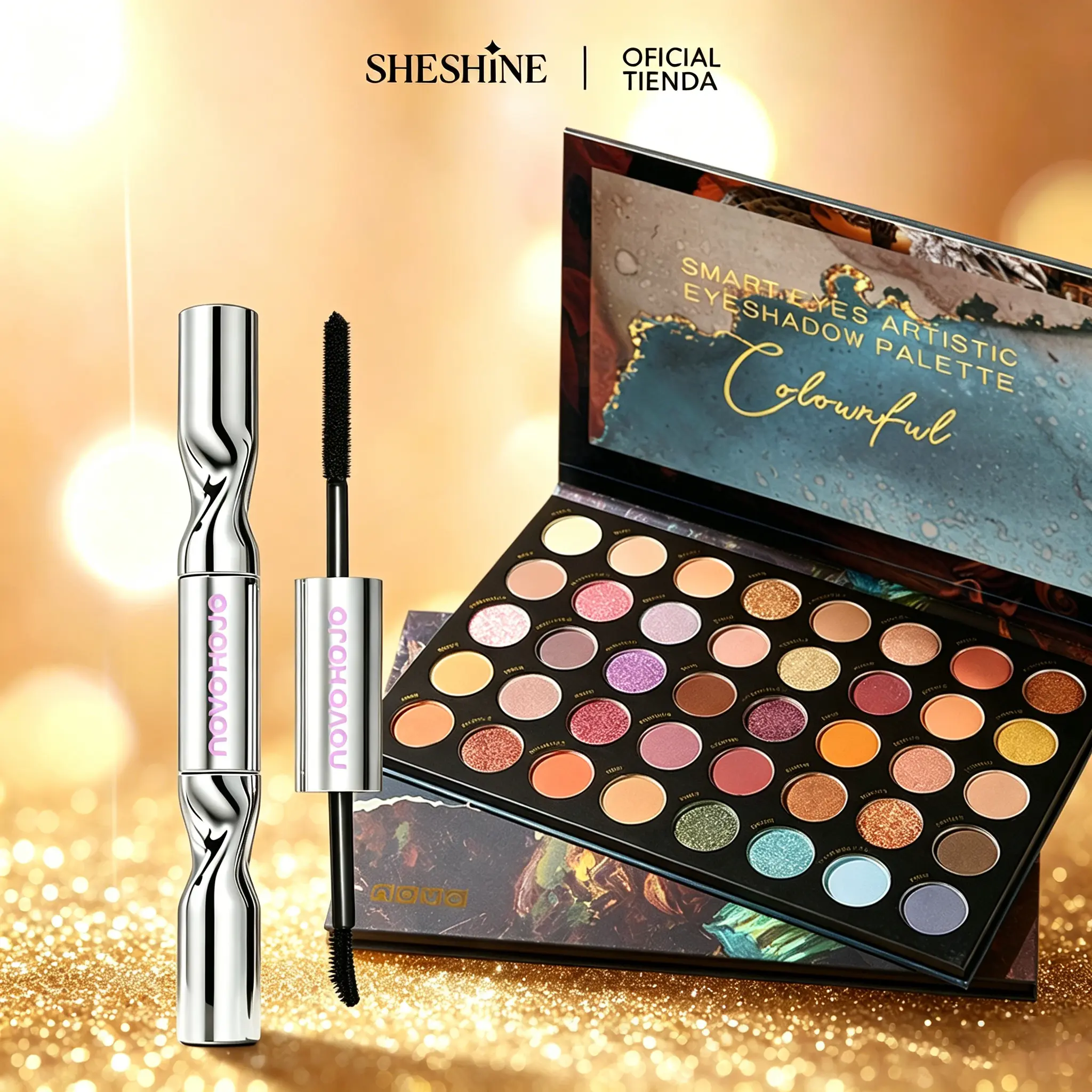 SHESHINE Esa Mirada Latina 2-Piece Makeup Set | 40 Color Richly Pigmented Eyeshadow Palette with Matte & Shimmer Finishes and Waterproof Mascara for All Skin Types, Makeup Cosmetic Palette, Color Correction, Adults, Palette+Mask, Multi-Pack, Rich Colors