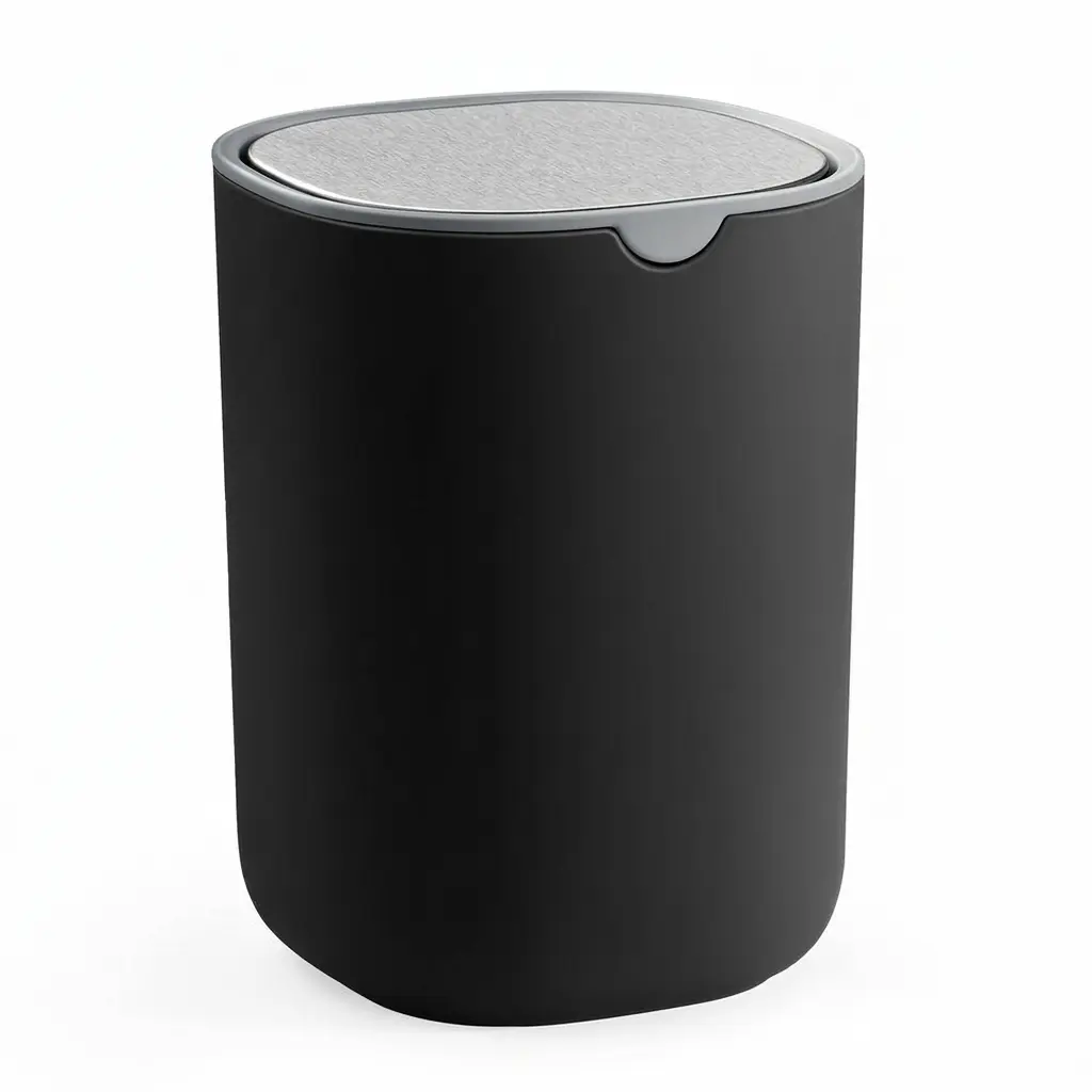 SONGMICS Ink Black 0.4 Gal Stainless Steel Swing-Lid Mini Desk Trash Can, Lidded Round Bin for Household Items, Trash Cans for Kitchen, Dorm Room Inspo & Apartment Decor Ideas