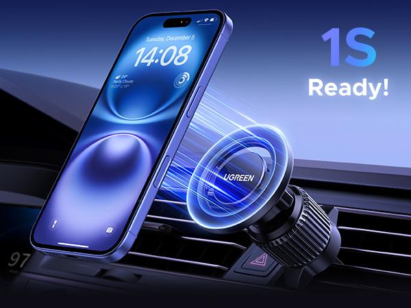 UGREEN Car Phone Mount for Magsafe Air Vent Car Mount Magnetic Phone Holder Compatible with iPhone 17 16 15 14 13 12 Pro Max, Strongest Magnet Black