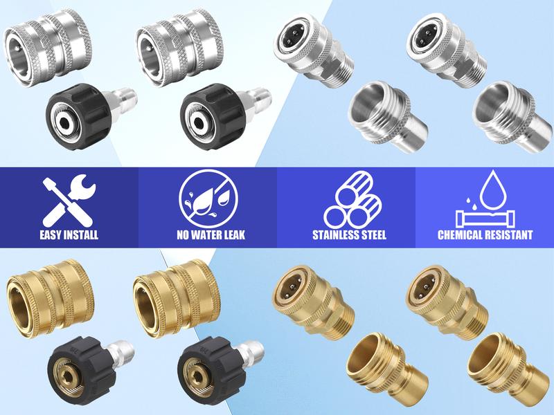 M MINGLE Ultimate Pressure Washer Adapter Set, Stainless Steel Universal Fittings, M22 Swivel to 3/8 Inch Quick Connect, 3/4 Inch to Quick Release, 8-Pack, ChristmasGift