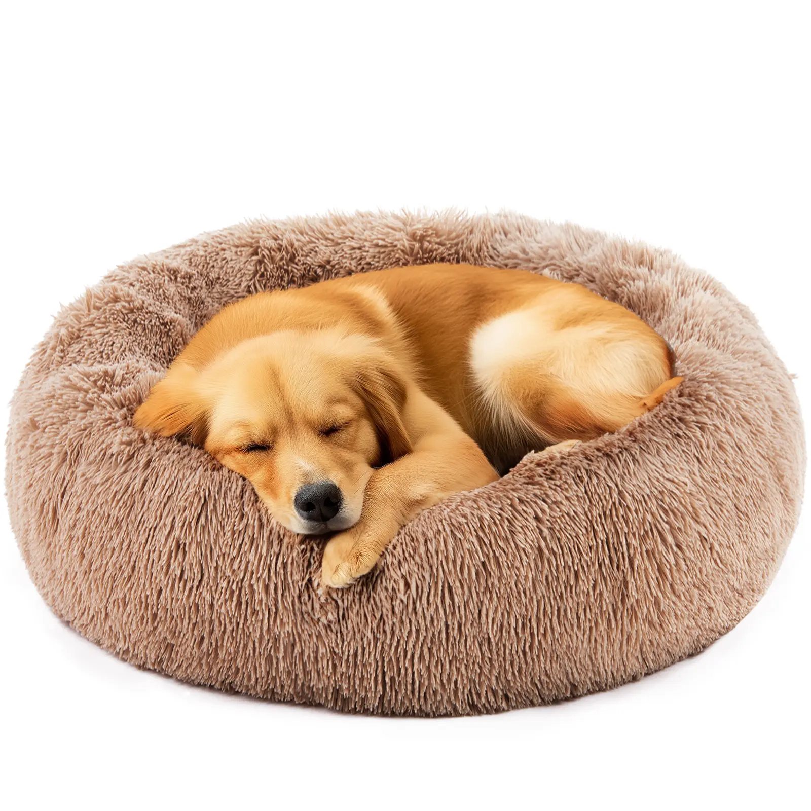 Sweetcrispy Official Donut-Shape Soothing Pet Bed - Round Fluffy Beds for Puppies & Kittens, Waterproof Plush Faux Fur Cozy Nest, Machine Washable, Hygienic Wash