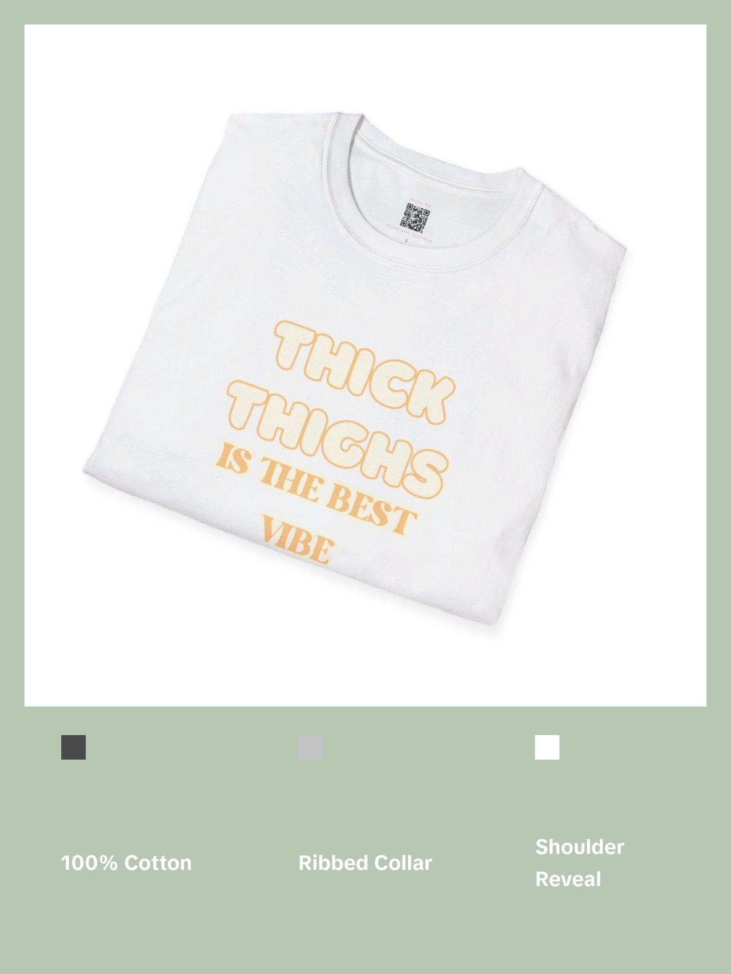 Thick Thighs Sweet Cream, Womenswear, Cotton Tshirt, Ribbed Collar Streetwear Comfort Top