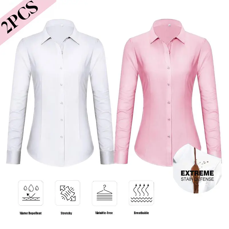 2-Pack Siliteelon Button Down Stain Shield Dress Shirts for Women Collared Wrinkle Free Dress Shirt 2-Pack Siliteelon Button Down Stain Shield Dress Shirts for Women Collared Wrinkle Free Dress Shirt