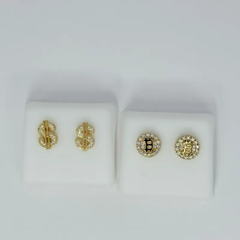 Gold Plated Dollar Shape/ BI-COIN Stud Earrings for Men and Women, Hiphop Punk Style Earrings, Valentine's Day Gift, Men Earrings, Stud Earrings