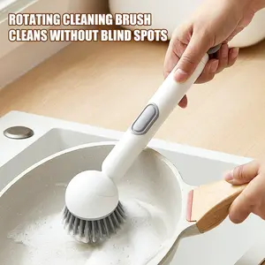 6-in-1 Dish Brush with Detergent Dispenser Features Adjustable Angle and Rotating Scrub Function, Suitable for Cleaning Pots, Pans, Dishes and Utensils. Comes with Wall Mount, Ideal for Use on Sink, Stove and Cookware in The Kitchen