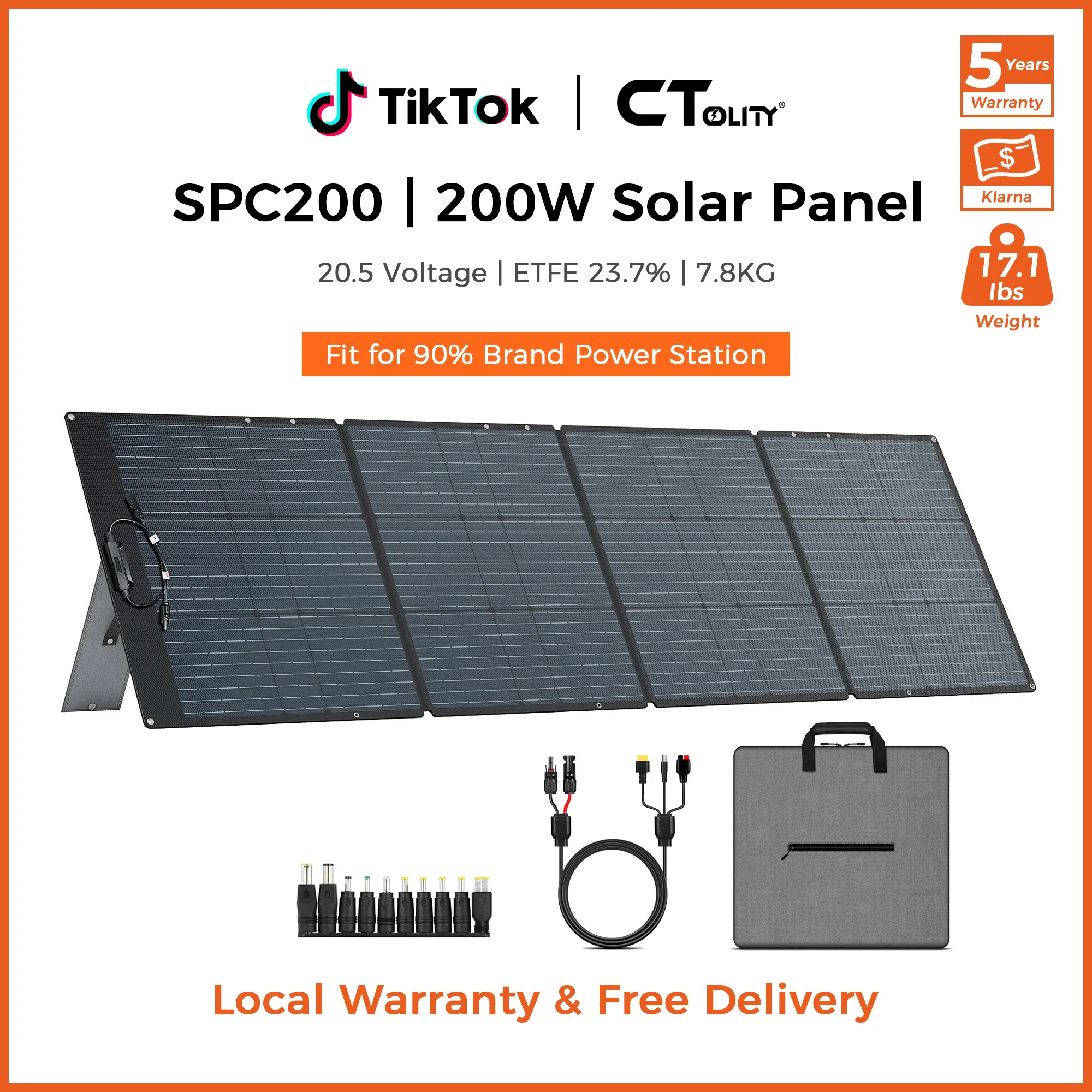 [Summerfinds]CTOLITY SPC200 200W ETFE 23.7% Transfer Foldable Solar Panel 20.5V Portable for Camping, Outdoor Power Station & Phone Charging