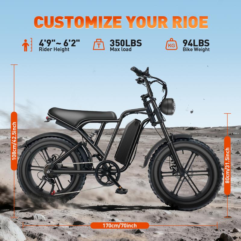 Electric Bike with 1500W Peak Motor, 48V 20Ah Removable Battery, 30 MPH, 40–60 Mile Range, Fat Tires, Full Suspension
