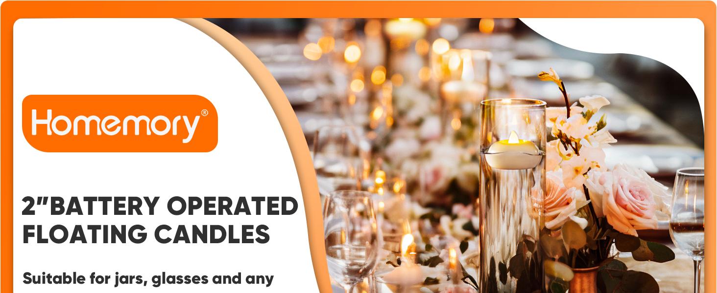 Homemory 24Pack 2” Flameless Led Floating Candles, 200 Hour Plastic Battery Operated Flickering Waterproof Tealights for Cylinder Vases, Centerpieces at Wedding, Party, Pool, Holiday (White Base) Homemory 24Pack 2” Flameless Led Floating Candles, 200 Hour Plastic Battery Operated Flickering Waterproof Tealights for Cylinder Vases, Centerpieces at Wedding, Party, Pool, Holiday (White Base)