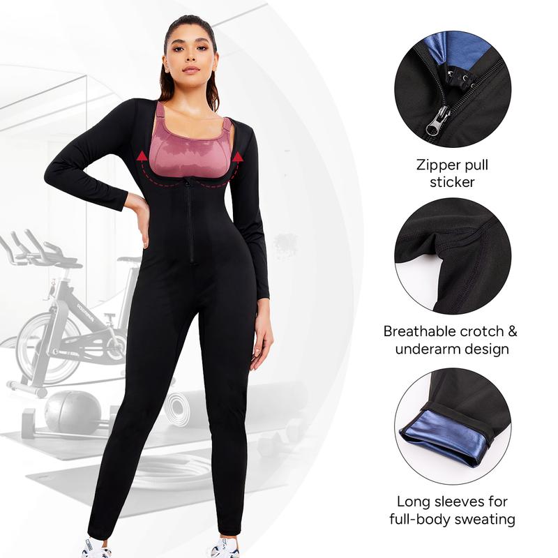 Nebility Women's Full Body Sauna Suit Long-Sleeved Jumpsuit with Waist Trainers for Sweating Profusely - Stylish Activewear & Sports Outfits Workout Gym Clothing Workout Apparel