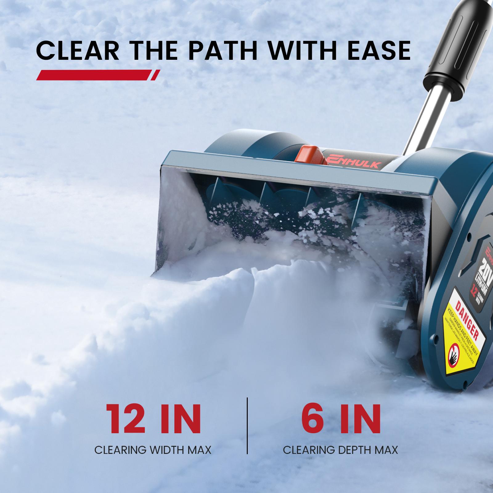 【Clearance ends in 24 hours!】Syvio/Enhulk Cordless Snow Shovel, 20V | 12-Inch | Cordless Snow Blower, Battery Powered Snow Blower with Directional Plate & Adjustable Front Handle (2*20V Battery & Dual Quick Charger Included)