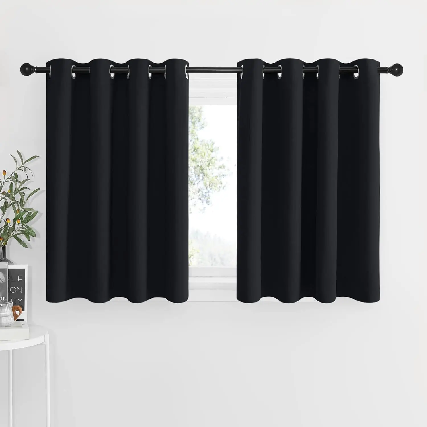 NICETOWN 2-Panel Grommet Room Darkening Short Length Curtains, Heavy Fabric Blackout Drapes for Kitchen/Bath, Thermal Insulated for Privacy, Suitable for Small Windows, Grommet Curtains, Room Darkening Curtains