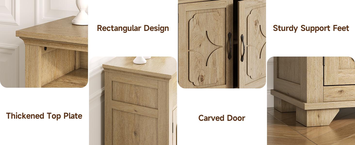 【SPOTLIGHT DAY】ONBRILL 60 Inches Sideboard Buffet Cabinet with Storage, Large Credenza with 4 Carved Doors, Open Storage Shelf, Adjustable Shelves, Coffee Bar Cabinet for Kitchen, Living Room