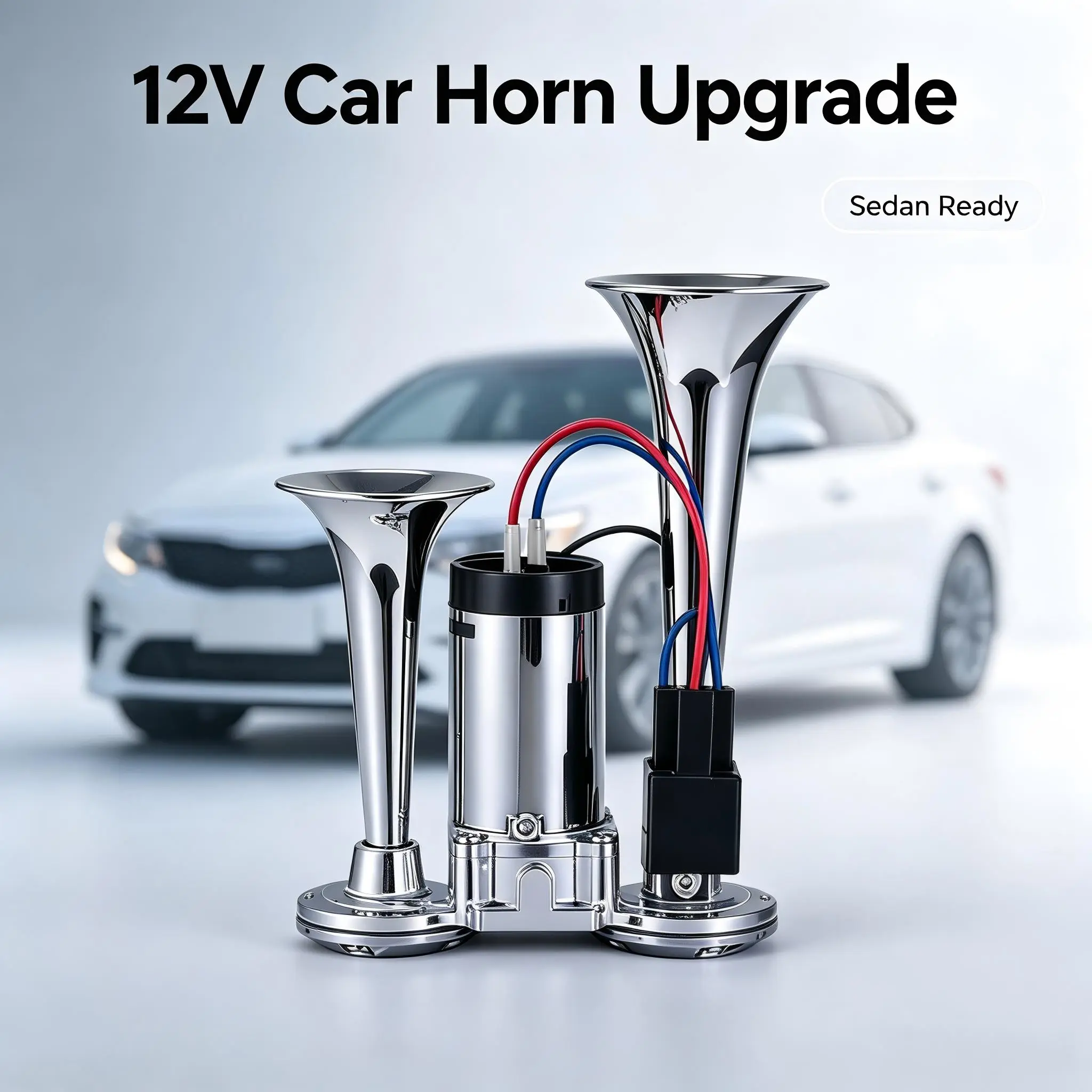 2026 high-tone model 12V vehicle-universal air horn—for boats/vehicles; integrated metal dual-tube design with relay and electric pump; suitable for 12V cars, pickups, motorcycles, and boats; compatible with most 12V vehicles in North America.