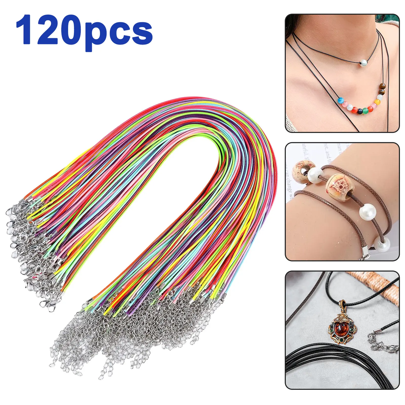120Pcs Leather Necklace Cord with Lobster Clasps - Colorful Rope Necklace String for DIY Jewelry Necklace Bracelets Making,24"Necklace Chains,Gift