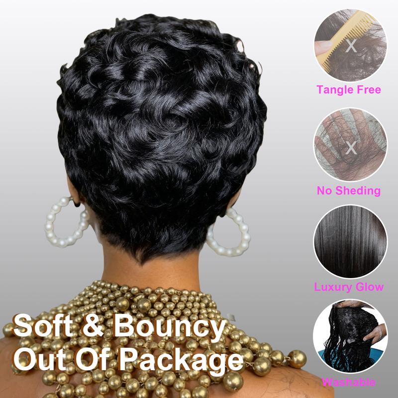 ShowRealHair 025 Pixie Cut Wig for Black Women Pin Curls Short Bomb Curly Wigs Brazilian Virgin Human Hair Short Curly Pixie Wigs Pixie Cut Layered Wig Natural Black Short Wigs for Black Women Short Glueless Wig ShowRealHair 025 Pixie Cut Wig for Black Women Pin Curls Short Bomb Curly Wigs Brazilian Virgin Human Hair Short Curly Pixie Wigs Pixie Cut Layered Wig Natural Black Short Wigs for Black Women Short Glueless Wig