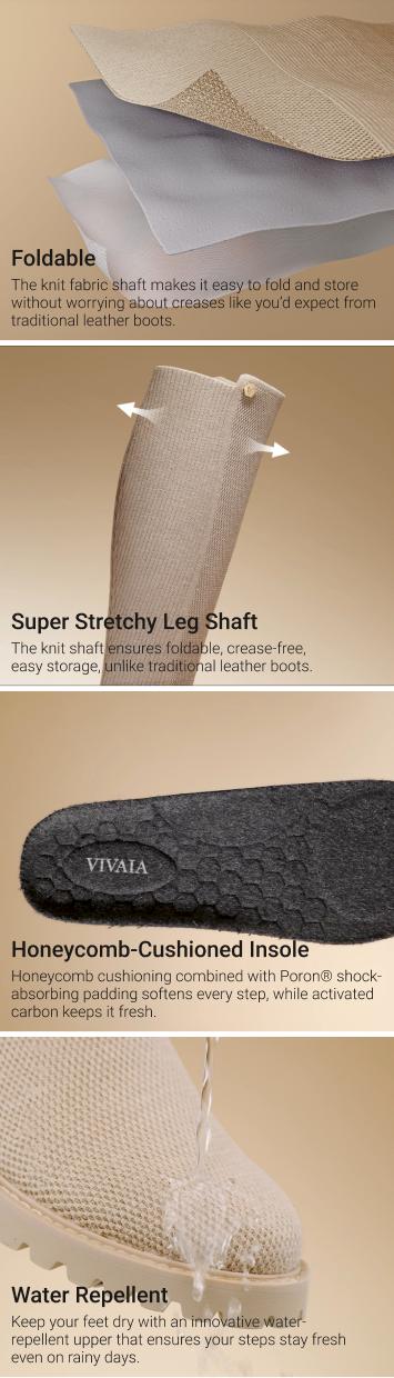 VIVAIA Women Round-Toe Stretchy Wool Knee-High Boots, Wide Calf Friendly, Fashionable and Stylish Boots, Water Repellent Travel Boots, Winter Boots, Knee High Fash high top boot riding Boots (Filipa)