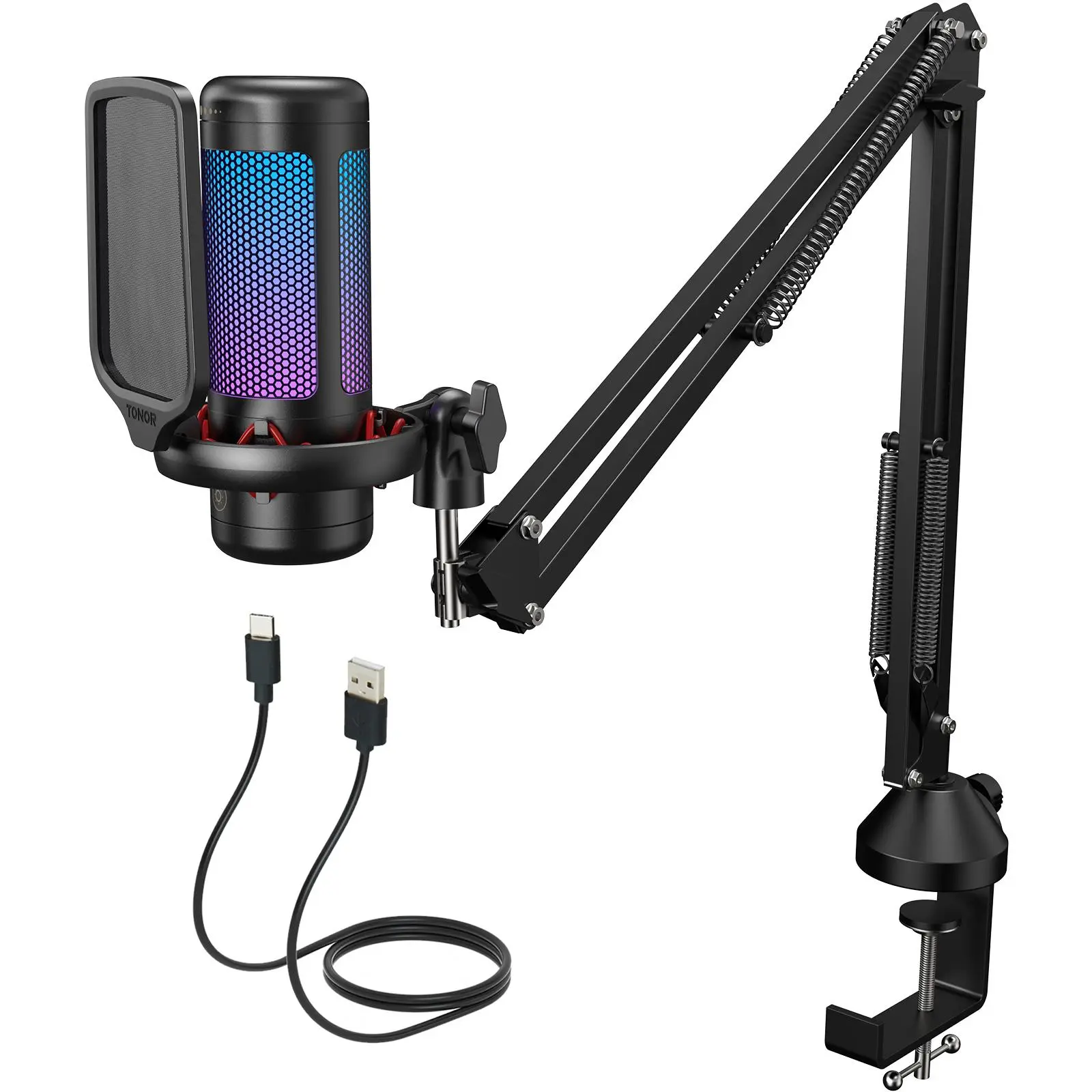 TONOR TC310 Wired USB Gaming Microphone - Gaming Accessories for Content Creators, PC, Laptop, PS4/PS5, with Vibrant RGB Lighting, Shockmount, Cable, USB Type-A Mute Function, Volume Control, Adapter Compatibility, Manual