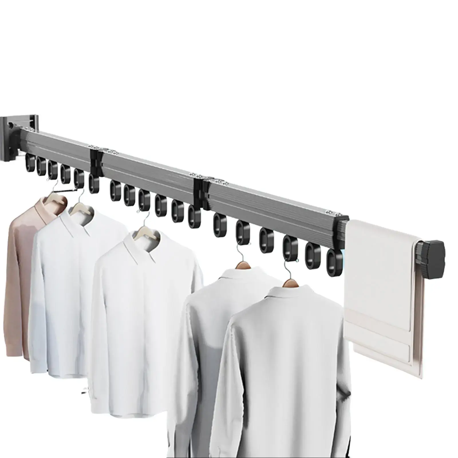 Aluminum wall-mounted folding clothes drying rack, 3-fold extendable space-saving laundry hanger for balcony, bathroom, and laundry room