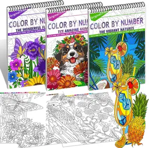 Color by Numbers Adult Coloring Books, 3Pcs Color by Number Coloring Books for Adult Relaxation, Anxiety Relief Mindfulness Gifts, Brain Activity Game for Adults (Flowers & Natures & Animals)