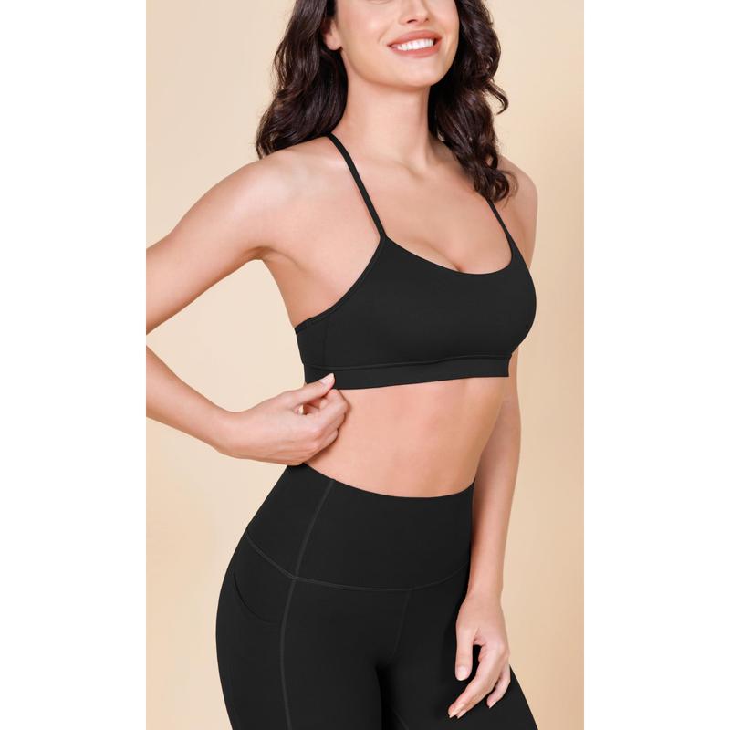 ODODOS Cloud Feeling Y Racerback Sports Bra for Women Wirefree Padded Strappy Yoga Bra