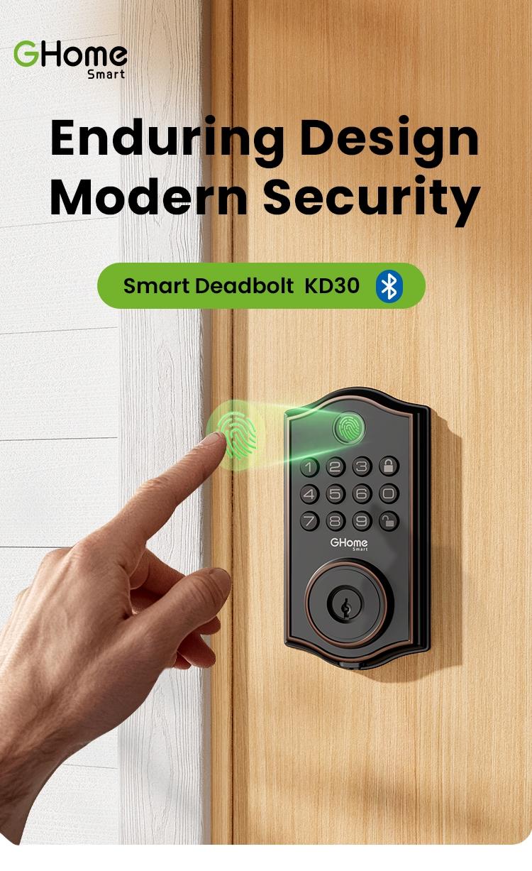 GHome Smart Fingerprint Door Lock, 4-in-1 Keyless Entry Deadbolt, App-Assisted Control, 6-Month Battery Life  KD30