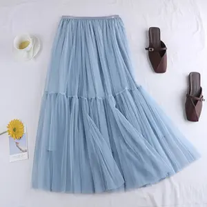 Maxi Long Tulle Skirts for Women White Aesthetic Pleated Skirt Y2k Fairycore Party Summer Autumn Jupe Longue 2024 Falda Mujer