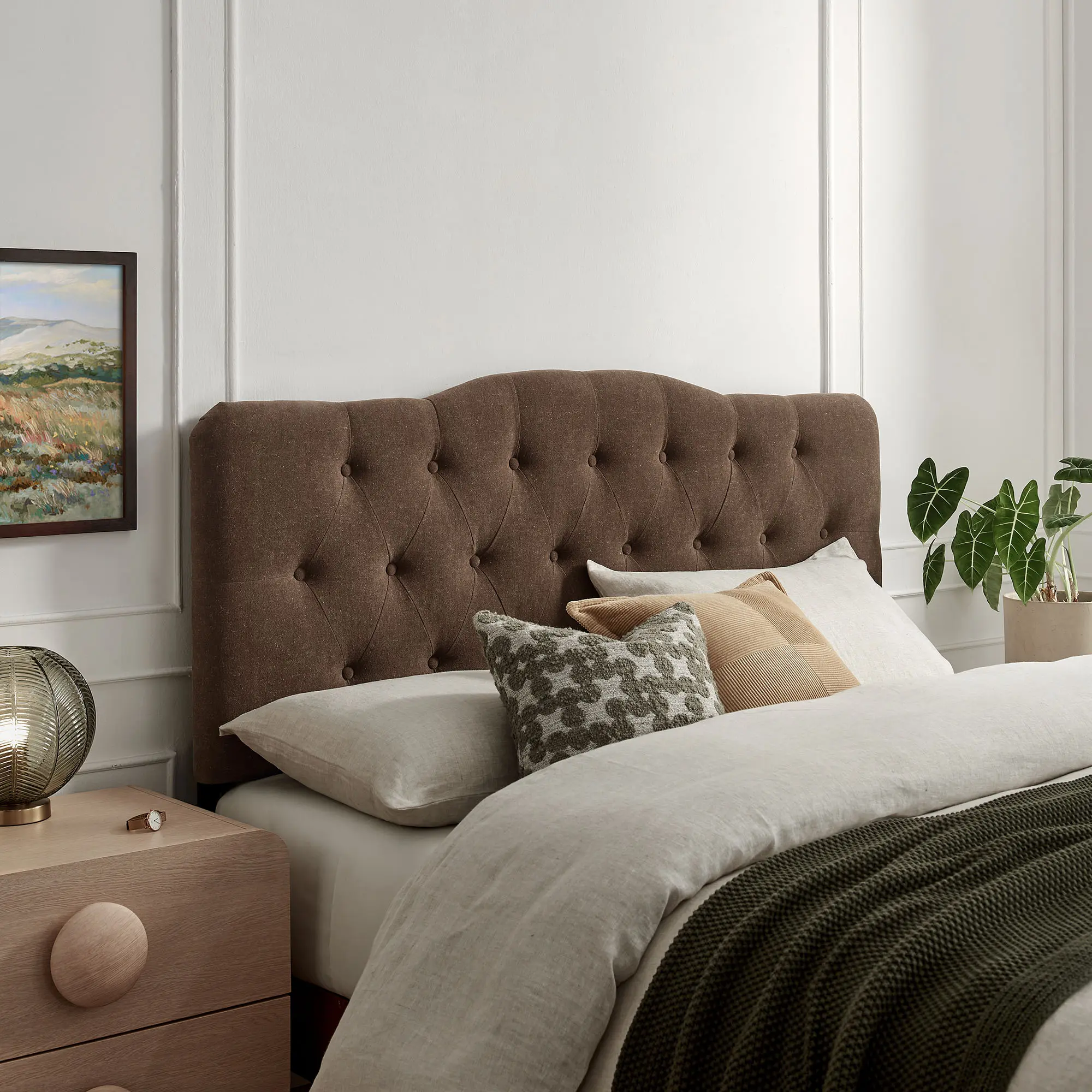 Annabel Premium Linen Blend Full Headboard in Cocoa
