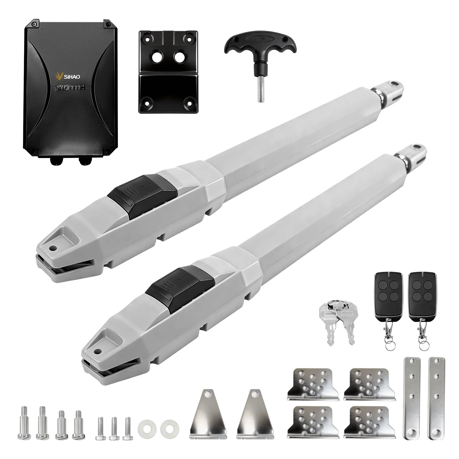 Dual-Arm Swing Gate Opener Kit, 400lbs Max Capacity, 40W DC Motors for Single/Dual Gates, Auto Close with Obstacle Detection, Remote Control Swing Gate Opener for Farm, Pasture, Courtyard (110V)