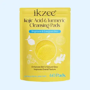 IKZEE Kojic Acid & Turmeric Cleansing Pads, 60 Pads | Gentle Brightening Cleansing for Face & Body