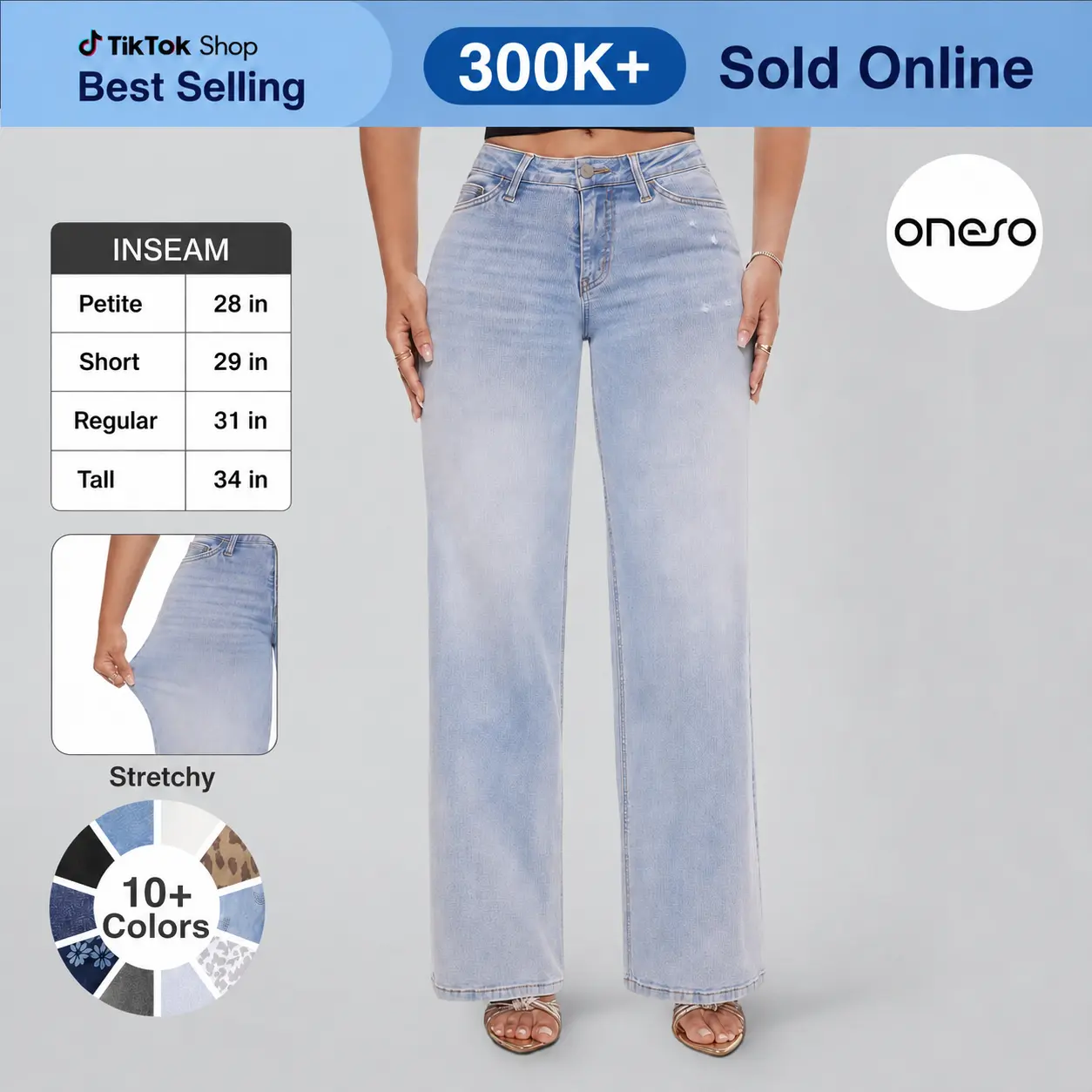 【4 Lengths】Magic ONESO Mid-low Rise Baggy BBL Jeans Stretchy Wide Leg Tummy Control Plus Size Regular Size #TikTokShopBackToSchool
