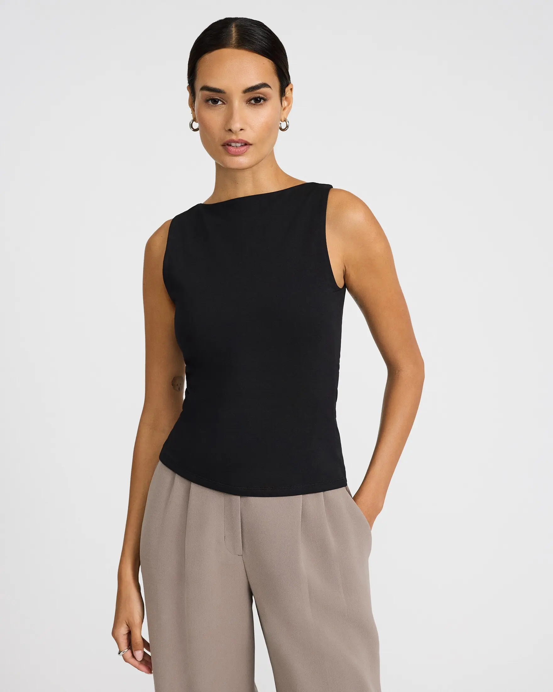 Express Body Contour Light Compression Stretch Cotton Boat Neck Tank