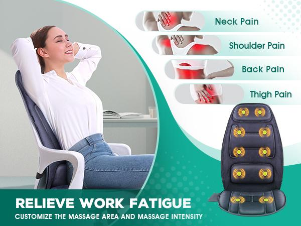 Snailax Massage Cushion with Heat - Memory Foam Neck and Lumbar Support, 10 Vibration Motors for Back and Chair Adjustable Gift