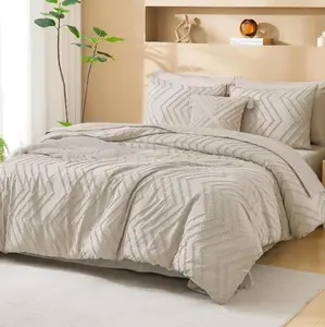 Litanika Full Size Comforter Set with Sheets Beige - 7 Pieces Bed in a Bag Full Boho Tufted Complete Bedding Sets with Comforter, Sheets, Pillowcases & Shams