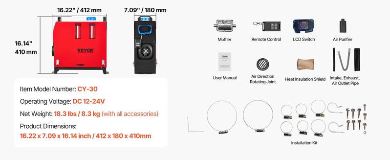 VEVOR Diesel Air Heater, TikTokShopBlackFriday, 2kw/5kw/8kw, With an adapter, without an adapter,Portable Parking Heater Fast Heating Low Noise, Diesel Heater for Truck RV Trailer Camper Van Boat and Indoors
