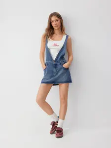 Cider Cider Denim Buckle Up Pinafore Mini Dress