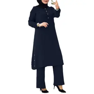 Women Modest Long Top And Pants Set Casual Daily Outfit
