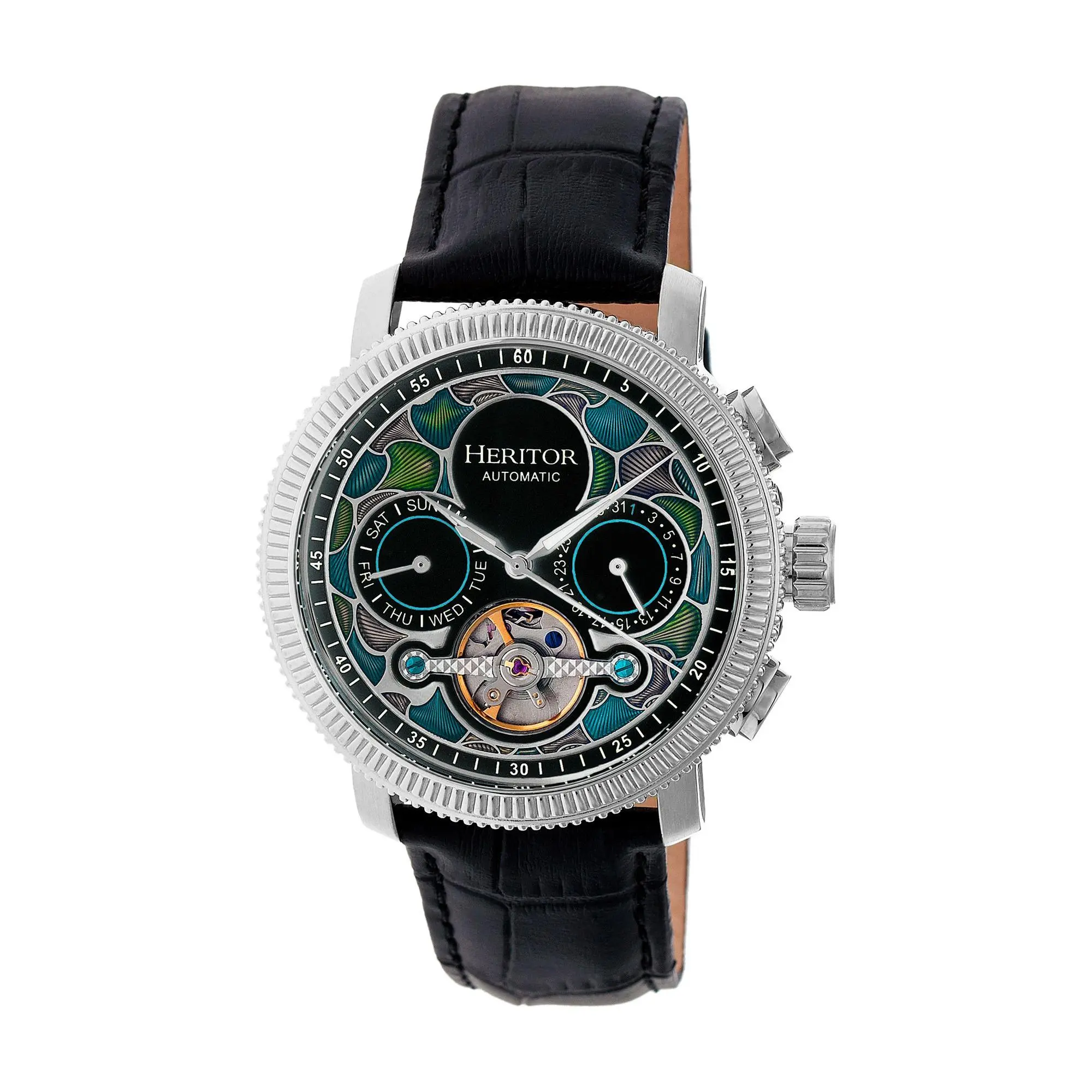 Heritor Automatic Men's Aura Stainless Silver and Black Watch