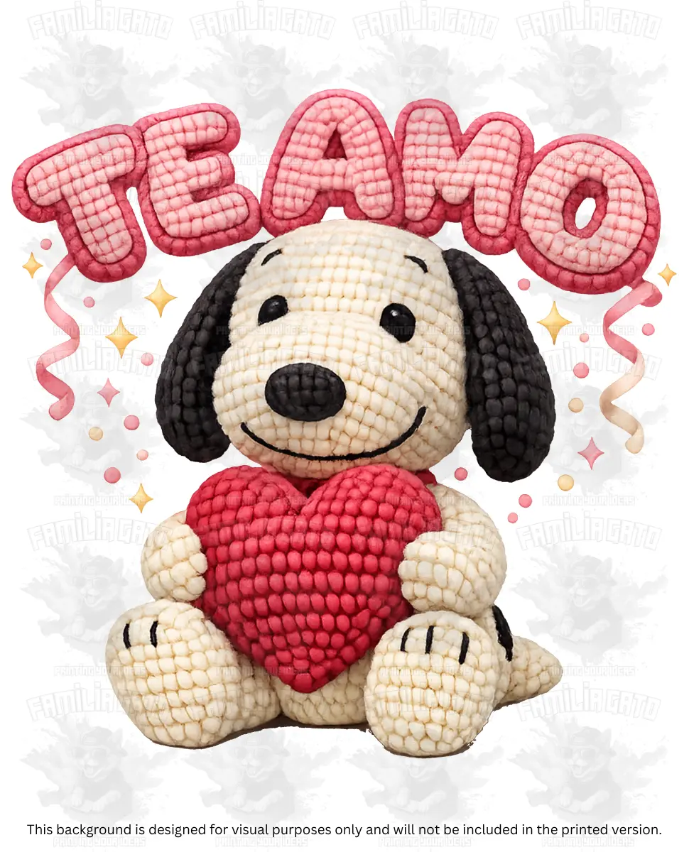 Valentine's Day Faux Yarn Firulais Dog & Red Heart Fabric DTF Transfer, Specialty DIY Supply for Toys & Hobbies Projects