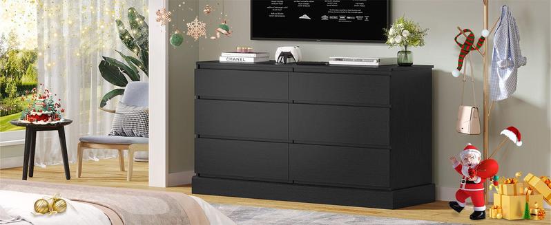 51.5 Inches Wide Dresser with 6 Drawers Black 51.5 Inches Wide Dresser with 6 Drawers Black