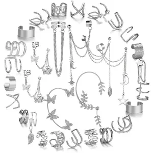 31 Pcs No-Piercing Ear Cuff Set - Silver Helix & Cartilage Clip-Ons for Women/Men | Ultimate Holiday Gift & Party Accessory Pack