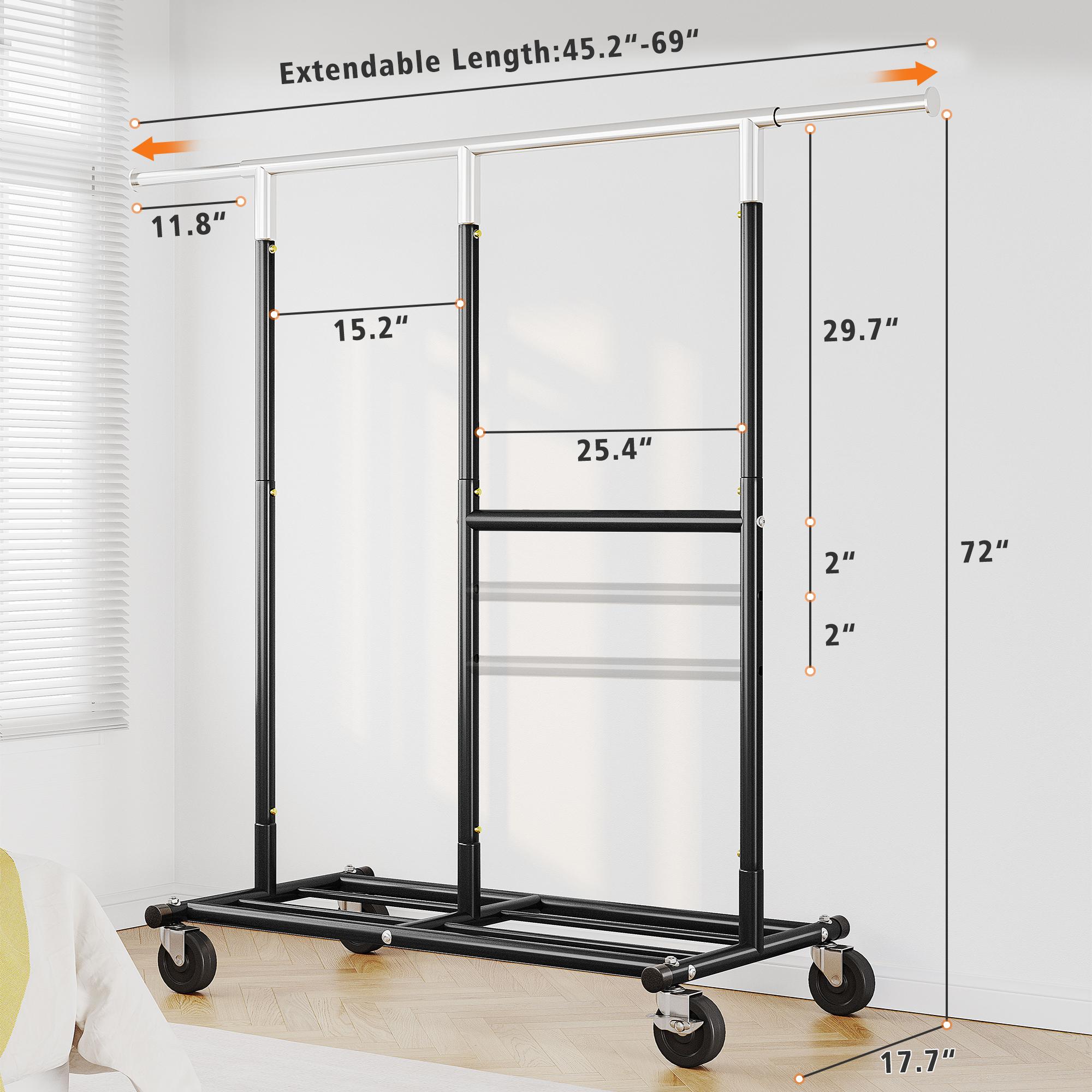 BePatio Heavy Duty Clothes Rack with Wheels Adjustable Portable Rolling Clothing Racks for Closet Bed Room Laundry Room Commercial Use Max Load 298 LBS Hang 150+ Clothes Metal Clothes Rack Rust-Off Resists Rust with Premium Coating Metal