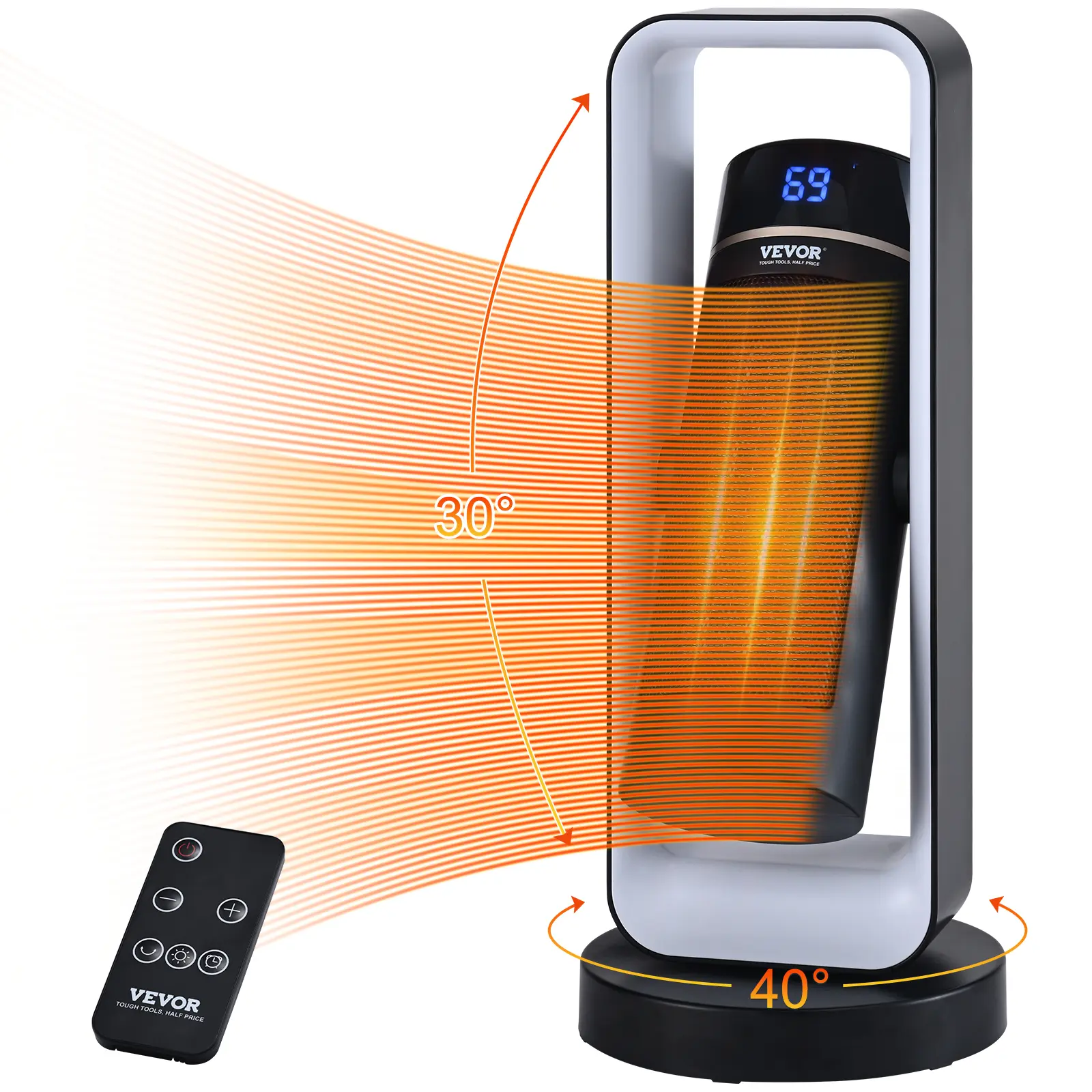【Summerfinds】VEVOR Electric Space Heater with Thermostat Remote Control 1000W/1500W 2-Level Adjustable Quiet Ceramic Heater Fan20 in Tip-Over Shutdown Overheat Protection Small Heaters for Office Room Desk Indo