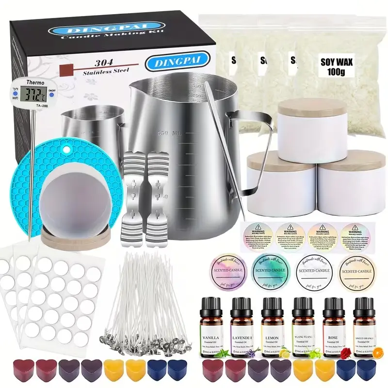 chargesComplete Soy Candle Crafting Set - Includes Soy Wax, 4Oz Containers & Tins, 6 Delightful Fragrances, Color Dyes & More - Ideal for Home Decor - Beginner Scented Candle Kit
