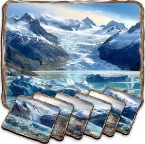 Glacier's Majesty Wooden Cork Placemat and Coasters Gift Set of 7 by Nature Wonders Nature Wildlife Decor  - 85402C-S7