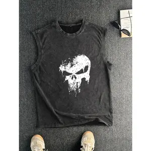 Distressed Letter Print Sleeveless Vest, Casual Round Neck Summer Street Tank for Men