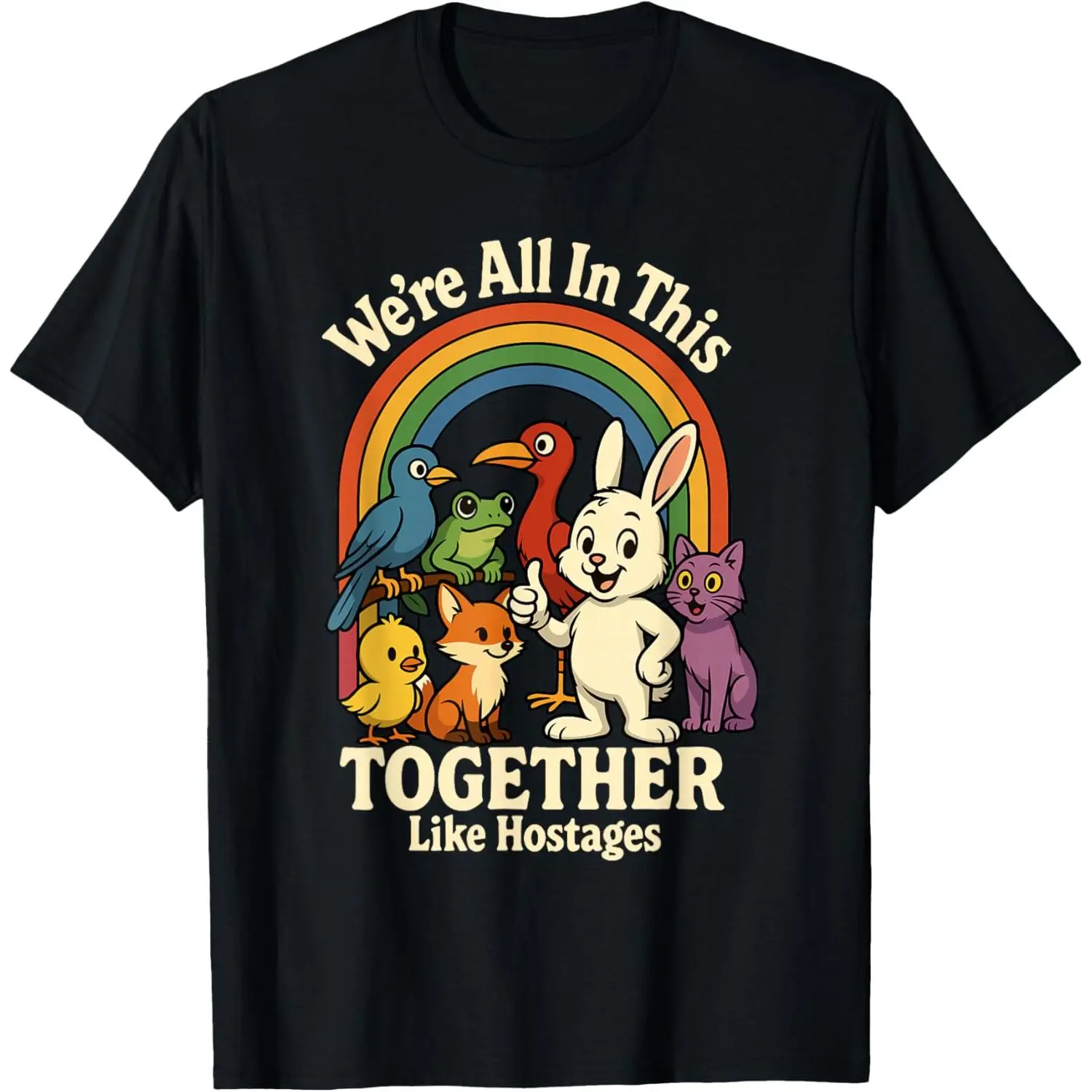 Men's/Women's Short-Sleeve Round-Neck Vintage Graphic T-Shirt - Sarcastic "We're All in This Together Like Hostages" Humor Sports Top